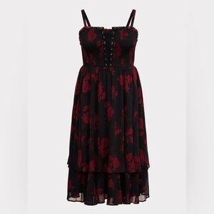 Torrid Black Floral Smocked Chiffon Midi Dress, Size 1, worn once